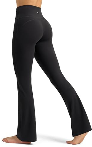 WILLIT Flared Leggings Damen Yogahose Hohe Taille Schlaghose Bootcut Sporthose Blickdicht Leggins Bootleg Arbeitshose 77cm Schwarz L