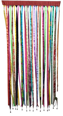 Mango Gifts Türvorhang aus Seide, mehrfarbig, Hippie-Stil, Bohemian-Stil, Raumteiler, lichtfilternd, Boho-Vorhänge, Stangentasche, Fenstervorhang für Wohnzimmer, Schlafzimmer, 214 x 114 cm