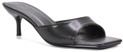 ESSEX GLAM Women's Square Toe Stiletto Kitten Heel Sandals Ladies Slip On Heeled Mule Evening Party Shoes Size 3-8