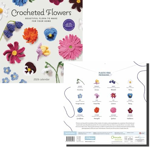 Calendrier 2026 au crochet - Plantes d'intérieur - Carré - 30 x 30 cm - Emballage sans plastique