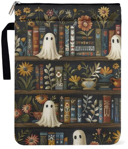 Bücherregal mit Geistermuster, Buchhülle für Buchliebhaber, Taschenbuchhülle für Bibliothekarin, Buchhülle mit Reißverschluss und Griff für Taschenbücher, 22,9 x 30,5 cm, Buch-Gruppen-Club