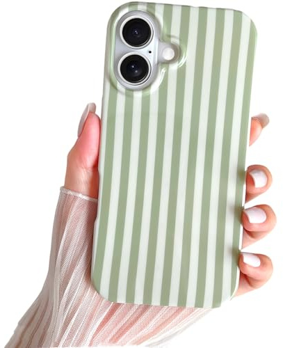 SmoBea for iPhone 17 Case Cute Striped Phone Case Soft TPU Slim Shockproof Phone Cover for Women Girls Beautiful and Stylish, Sage Green