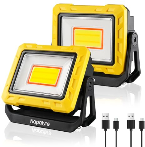Napatyre Lámpara de trabajo LED, 2000 lm, superbrillante, con base magnética giratoria de 360°, linterna de taller, lámpara de inspección COB con banco de energía, para coche, camping, emergencia (2