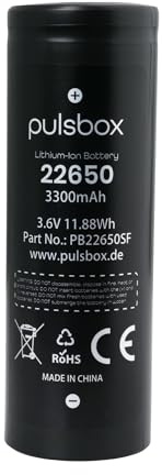 pulsbox 22650 Li-Ion Akku 3,7V 3300mAh – Sondergröße 22650 ohne Schutz – Hochstrom bis 15A – Wiederaufladbar für Akkupacks, Modellbau, Mobile Energie