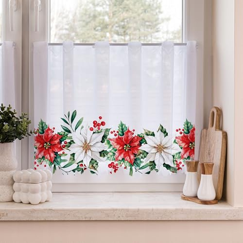 Gardinen Vorhangen Weiß Voile 200x70 cm (BxH) Weihnachtliche Scheibengardine Noelia Weiß Fertiggardine Für Küche Oder Wohnzimmer