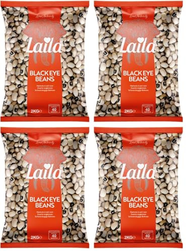 Laila Black Eye Beans 2Kg. Savoury Legumes Laila Black Eye Beans are Rich in Essential Vitamins, Minerals and Plant-Based Protein (Pack of 4)