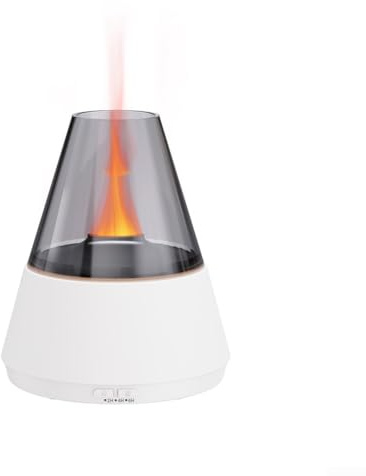 7 Color Flame Effect Humidifier with Alarm Clock and Aromatherapy, Remote Control for Convenient Home or Office Use (white)