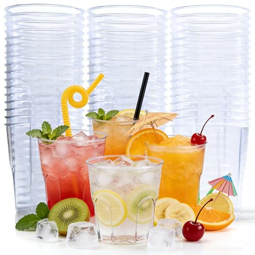 Rliocvhe 50 Pezzi Bicchieri Plastica Riutilizzabili da 220ml, Dura Bicchieri Trasparenti per Bevande, Bicchieri Plastica Rigida Lavabili per Vino, Champagne, Acqua, caffe, per Feste, Matrimon