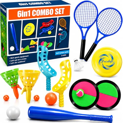 Dubydu Juegos Exterior Niños 5-10 Años, Juegos al Aire Libre 6 en 1 Set, Juego de Lanzamiento y Atrapar, Juguetes Jardín para Niños, Juguetes Exterior Playa Camping Fiesta Juegos Infantiles