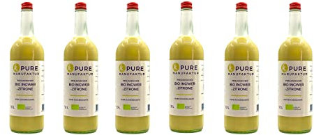 Pure Ginger – Zenzero biologico peruviano di alta qualità con limone senza zucchero e additivi artificiali, 100% biologico (DE-ÖKO-005), 6 x 1000 ml