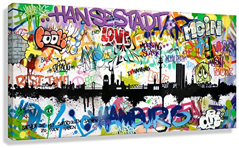 Kunstbruder Moderne Hamburger Skyline - Tags 40x80cm - by Stadt Hamburg Kunstdruck 2cm (div. Varianten/Größen)- Leinwandbild Wandbild Wanddekoration Kunstbild Leinwanddruck/fertig zum aufhängen
