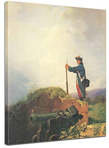 Bilderdepot24 Bild auf Leinwand | Carl Spitzweg Gähnende Schildwache in 60x80 cm als Wandbild | Wand-deko Dekoration Wohnung alte Meister | NEU-180202-60x80-gs