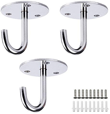 JaneYi (3 Stück Deckenhaken Edelstahl Runder Boden Schraubbefestigung Top Wandhaken zum Aufhängen von Lampe Deckenventilator Kleidung Mantel Handtuch Pflanzenkorb Werkzeug und Moskitonetz usw.