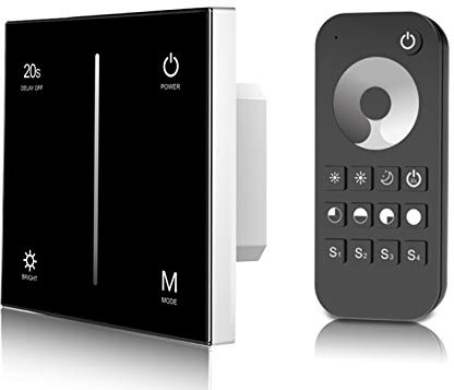 230V Dimmer mit 2.4G Funk-Option, TRIAC, universell einstellbar für LED mit Phasenan- oder Phasenabschnitt (Touch-Dimmer,Schwarz + Fernbedienung)