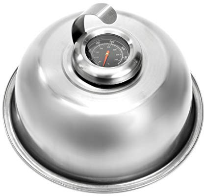 Yukon Glory™ Cúpula de plancha con termómetro integrado, diseñada para planchas Blackstone, perfecta para derretir queso, cocinar verduras al vapor y asar carne, hecha de acero inoxidable
