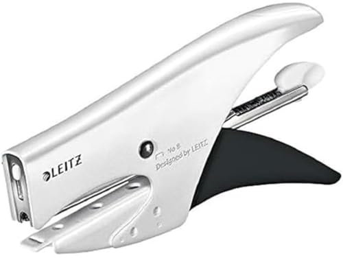 Leitz Cucitrice a pinza, Capacità 15 fogli, Design ergonomico in metallo, Include punti, Gamma WOW, 55472001 - Bianco