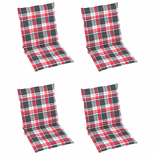 Tidyard 4X Gartenstuhl Auflage für Niedriglehner Kissen Sitzkissen Stuhlkissen Polster Stuhlauflage Sitzauflagen Sitzpolster Rot Karomuster 100x50x4cm