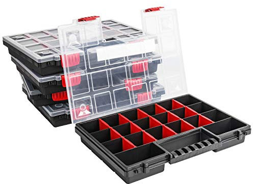 PAFEN 5X Sortimentskasten – 250 x 345 x 50 mm - Kleinteilemagazin mit Transparent Deckel Sortierkasten Sortierkoffer Werkzeugbox Sortimentskoffer Kasten mit herausnehmbaren Fächern