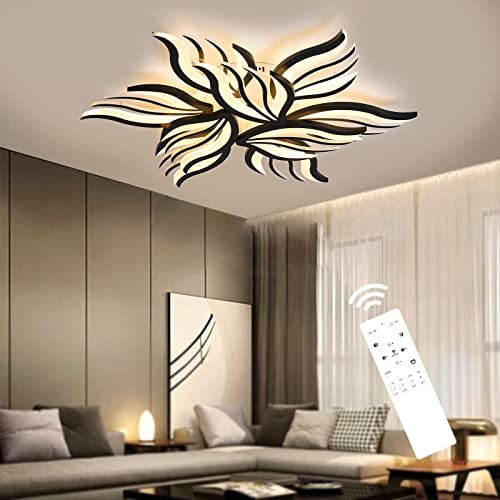 Moderne LED Deckenleuchte Dimmbar - 90W Wohnzimmerlampe Deckenlampe Schlafzimmer mit Fernbedienung Lichtfarbe Helligkeit Farbwechsel - Schwarz Deckenbeleuchtung Lampe Dimming Innenbeleuchtung