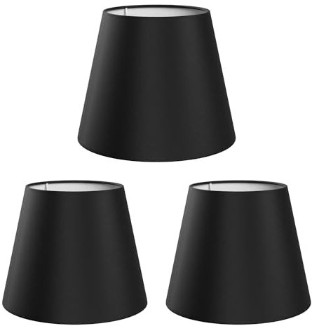 ledscom.de 3 Stück Lampenschirm, Leinen, Textil, Stoff, schwarz, 200mm Ø