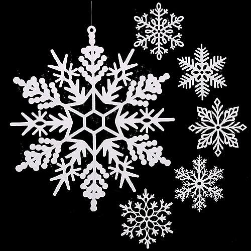 Sratte Große Glitzer-Schneeflocken, Ornamente, 30,5 cm, Kunststoff, riesig, Winter, Weihnachten, Hängedekoration, übergroße Schneeflocken, Ornamente für drinnen und draußen