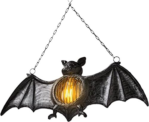 Halloween Simulation Fledermaus LED Laterne, Vintage Stil Flammenlose Harz Fledermaus Anhänger Laterne, Retro LED Fledermaus Lampe, Halloween Bat Licht Leuchtende Hanging Decoration