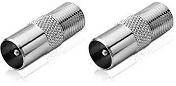 conecto Antennen-Adapter, F-Buchse auf IEC-Koax-Stecker, Adapter zum Verbinden von IEC-Anschlüssen mit Sat-Anschlüssen, 2er Set