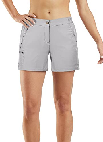 33,000ft Wanderhose Damen Kurz, Cargo Shorts Bermuda Stretch Leichte Laufshorts Sommer UPF50+ Kurze Hose für Wandern, Camping, Reisen Silbergrau 40