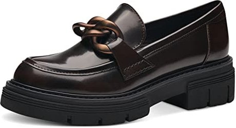 MARCO TOZZI Damen Loafer mit Plateau aus Kunstleder mit Kette, Braun (Cafe Brush), 40