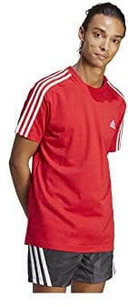 adidas Men's Essentials Single Jersey 3-stripes Tee Short Sleeve T-Shirt, Better Scarlet/White, XL