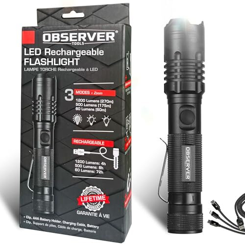 Rechargeable flashlights - Flashlight rechargeable - LED flashlight, military flashlight, tactical flashlight rechargeable, survival flashlight with Power Bank, 1200 Lumen tactical light, Waterproof
