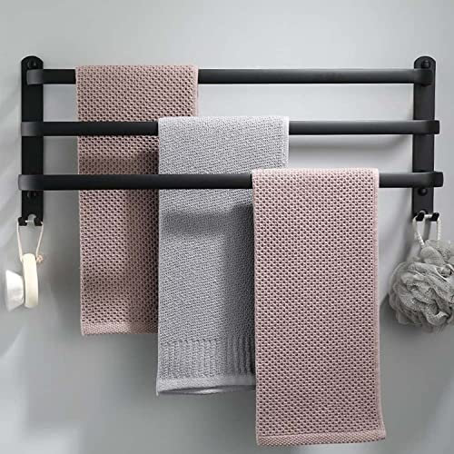 Porte Serviette Salle de Bain, Accessoire Salle de Bain, Porte Serviette Murale, Porte-Serviettes Salle de Bain sans Percage, Support Serviette Noir Deco Salle de Bain, 80CM