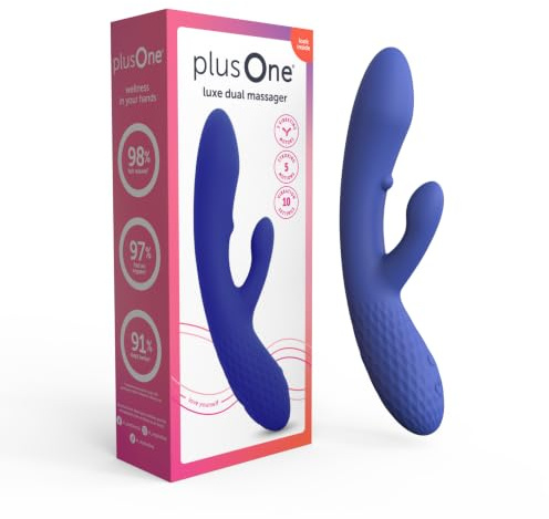 plusOne Luxe Rabbit Vibrator, 10 Modes, 5 Stroking, Blue | Dual Motor Stimulation, Body-Safe Silicone, 100% Waterproof, USB Rechargeable Vibration Massager