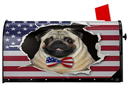 Mops Hund US-Flagge Briefkastenabdeckungen Magnetische Briefkastenhüllen Post Briefkastenabdeckung Standard Übergröße 21 x 18 MailWrap Garten Home Decor