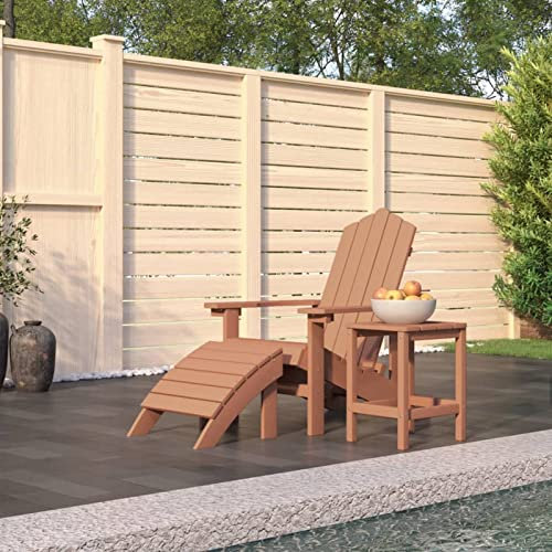 Chusui Adirondack-Gartenstuhl mit Hocker & Tisch, Gartensessel, Campingstuhl, Terassenstühle, Gartenmöbel, Balkon Stühle, Balkonstuhl, Hochlehner, Stühle Für Draußen, HDPE Braun