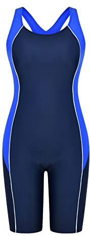 Veranohub Maillot de Bain Une pièce pour Femme Longueur Genou Athletic Racerback Maillots de Bain Coupe conservatrice(Marine/D,EU44)
