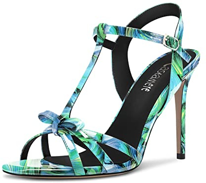 Castamere Donna Spillo Alto High Tacco Heel Aperte sulla Punta Cinturino alla Caviglia T-strap Nodo Fiocco Sandali Ballo Casual 10 CM Heels Vortice Verde 40 EU