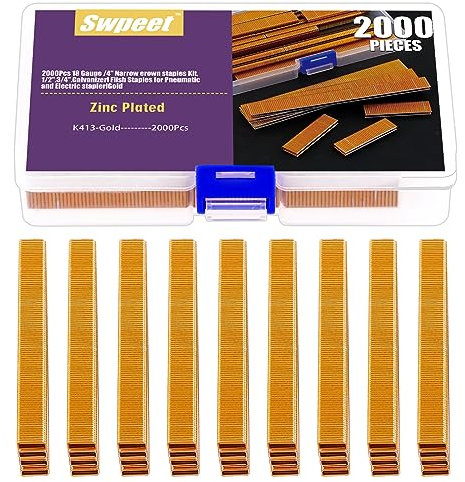 Swpeet 2001 compte K413 environ 1/4 1/2 agrafes couronne étroite or 18 jauge, agrafes finition galvanisée pour pistolet électrique ou pneumatique agrafes couronne étroite