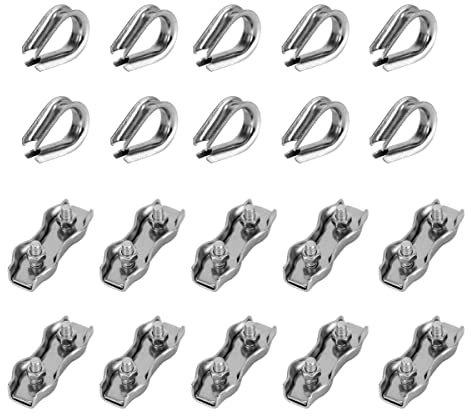 HOUSON M5 Edelstahl Seilklemme, Drahtseilklemme Drahtseil Clip Wäscheleine Markise Fixiert M5 (10*Kauschen, 10*Duplex Klemme)