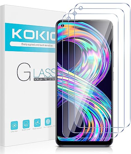 Kokio 3 Piezas Protector de Pantalla para Realme 8/8 Pro 4G 6.4 Cristal Templado Ultra HD Vidrio Templado para Realme 8 4G,9H Dureza,Sin Burbujas Screen Protector