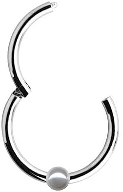 Piercing Clicker ECHT GOLD 585er Weissgold mit PERLE Scharnier Ring Nase Septum Ohr Goldpiercing Goldclicker Echtgold Nasenpiercing (585 Weißgold, 8 mm)