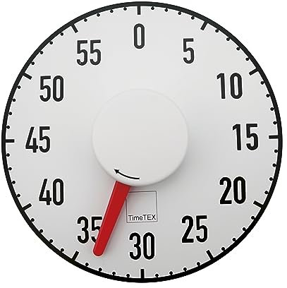 TimeTEX - Tafel-Zeitdauer-Uhr Automatik | Magnetischer, batteriefreier Timer. Mit normalem Ziffernblatt und Signalton am Ende der Laufzeit | Inhalt: Timer Weiß / Rot (Größe: 19 cm ø)