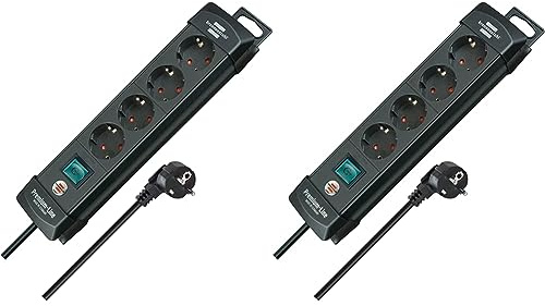 Brennenstuhl Premium-Line Steckdosenleiste 4-Fach (Mehrfachsteckdose mit Schalter und 1,8m Kabel -45° Winkel der Schutzkontakt-Steckdosen, Made in Germany) schwarz (Packung mit 2)