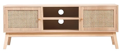 HOME MODERN Wooden TV Unit TV Cabinet with 2 Doors and Shelf TV Stand Storage Entertainment Multimedia Centres Wood Tone and Pine Legs for Living Room, 120×34×46.5 CM