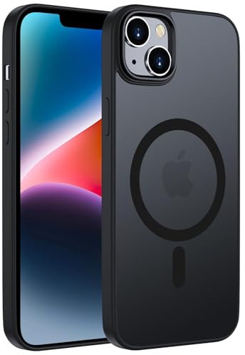ORDA Magnetisch Hülle für iPhone 14 6,1 Zoll Kompatibel mit MagSafe,für iPhone 14 Case Durchscheinende Matt Handyhülle Rückseite Dünn Stoßfest Schutzhülle Schwarz