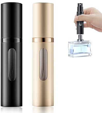 xiaowanwan 2 Piezas 5ml Atomizador Perfume Recargable,Pulverizador Perfume Viaje,Botella Perfume Rellenable,Botella de Spray de Perfume (5ml (Negro+Dorado Champán))