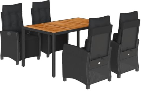 vidaXL Garten Essgruppe 5-TLG., Gartenmöbel Set Tisch mit 4 Stühle, Gartengarnitur mit Kissen, Sitzgruppe Essgarnitur Terrasse, Schwarz Poly Rattan