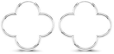 Cassini Damen Kleeblatt 925 Sterling Silber Creolen (ca. 35mm) - Hochglanzpolierte Kleeblatt-Ohrringe, Große hypoallergene Silber-Creolen mit Klappverschluss, Funkelnder Schmuck für Frauen (3CTZ1)