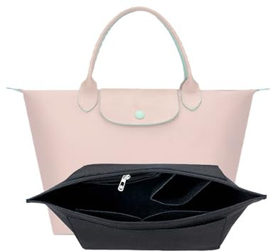 D.DUO Geldbörsen-Organizer, Filz-Handtaschen-Organizer mit mehreren Taschen für Longchamp Geldbörsen-Organizer (Schwarz, Mittel)