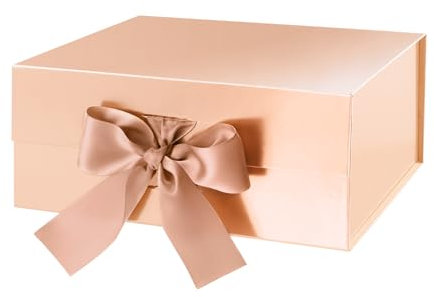 HAPPY POTATO Gift Boxes with Ribbon 9x6.5x3.8 Inches, Rose Gold Gift Boxes with Lids, Collapsible Gift Boxes, Magnetic Closure Gift Boxes for all occasion (Glossy Rose Gold)